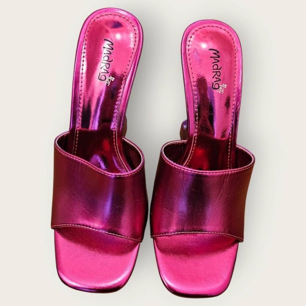 Fun and Funky Modern Wedge Heels Metallic Pink SZ 8 to 8.5
